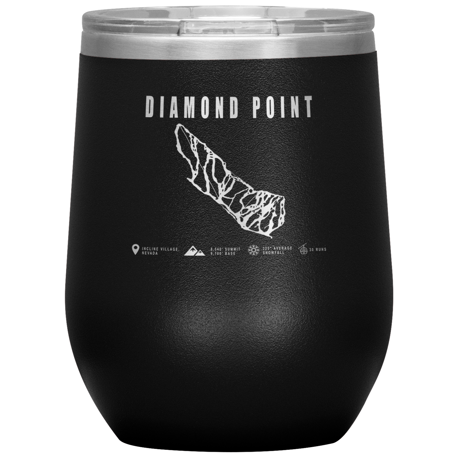Diamond Point, Nevada Ski Trail Map Wine 12oz Tumbler - Powderaddicts