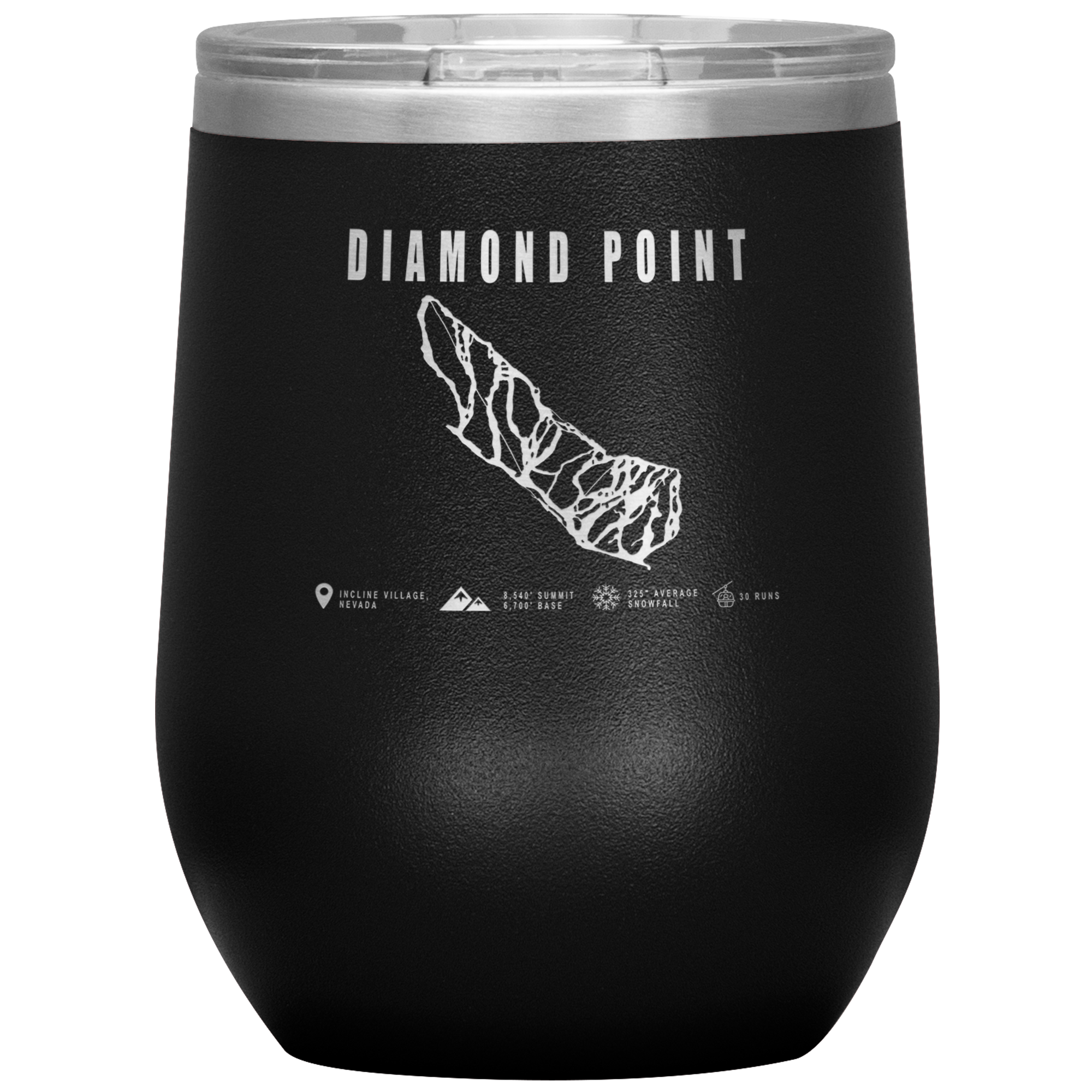 Diamond Point, Nevada Ski Trail Map Wine 12oz Tumbler - Powderaddicts