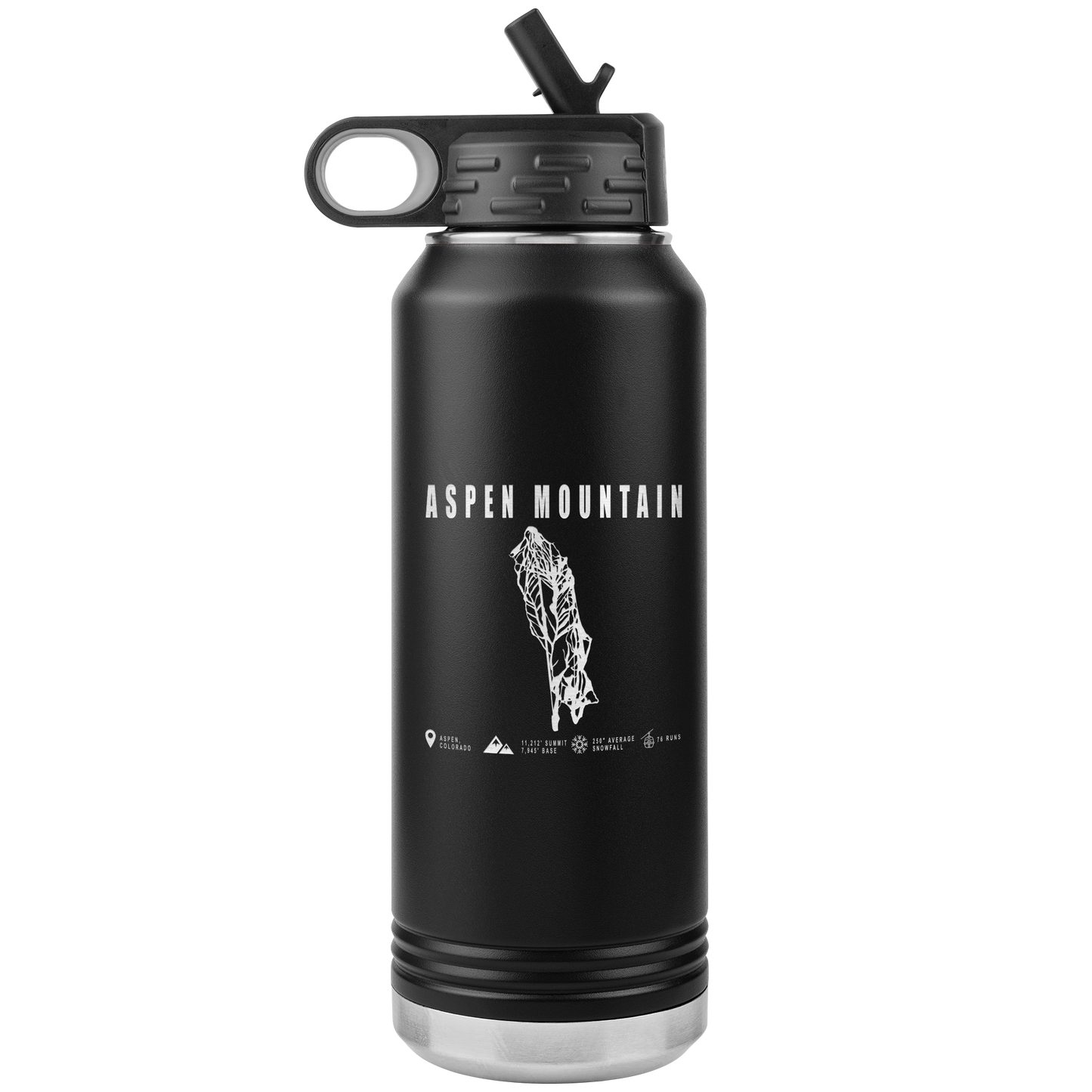 Aspen Mountain Colorado Ski Trail Map 32oz Water Bottle Tumbler - Powderaddicts