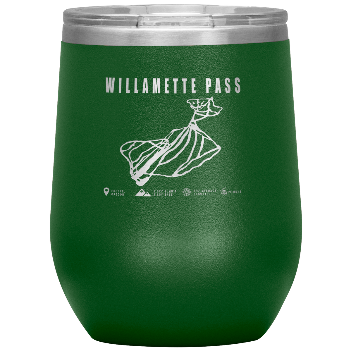 Willamette Pass, Oregon Ski Trail Map Wine 12oz Tumbler - Powderaddicts