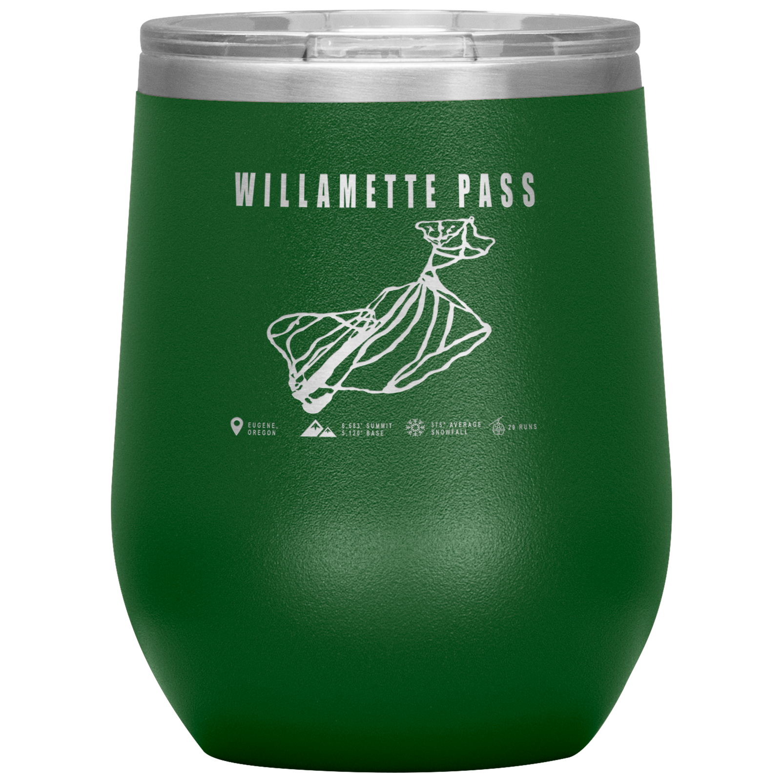Willamette Pass, Oregon Ski Trail Map Wine 12oz Tumbler - Powderaddicts
