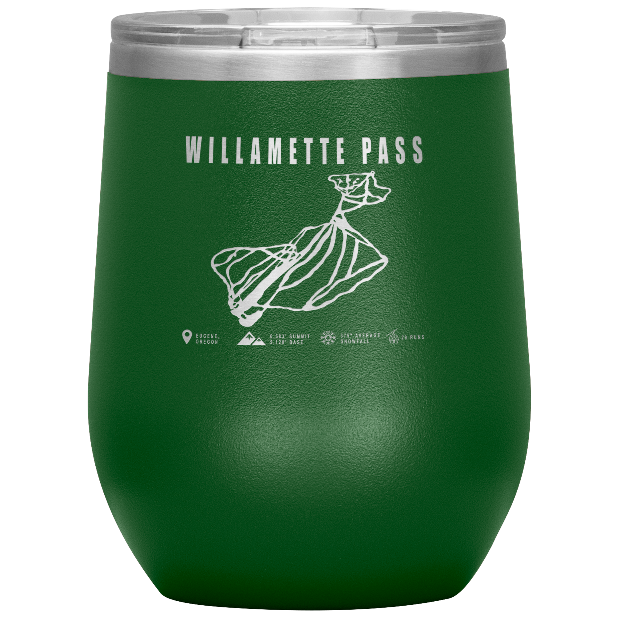 Willamette Pass, Oregon Ski Trail Map Wine 12oz Tumbler - Powderaddicts