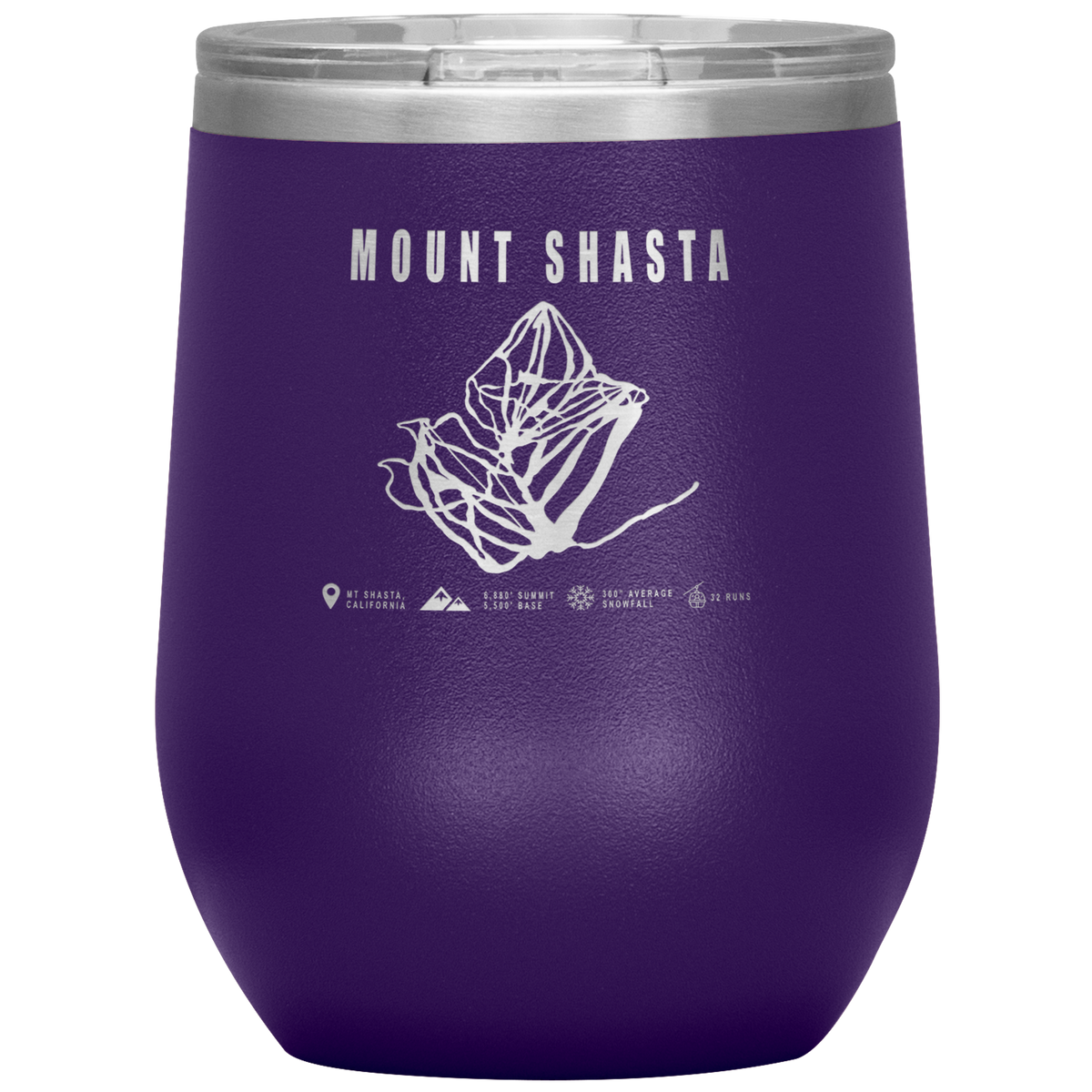 Mount Shasta, California Ski Trail Map Wine 12oz Tumbler - Powderaddicts
