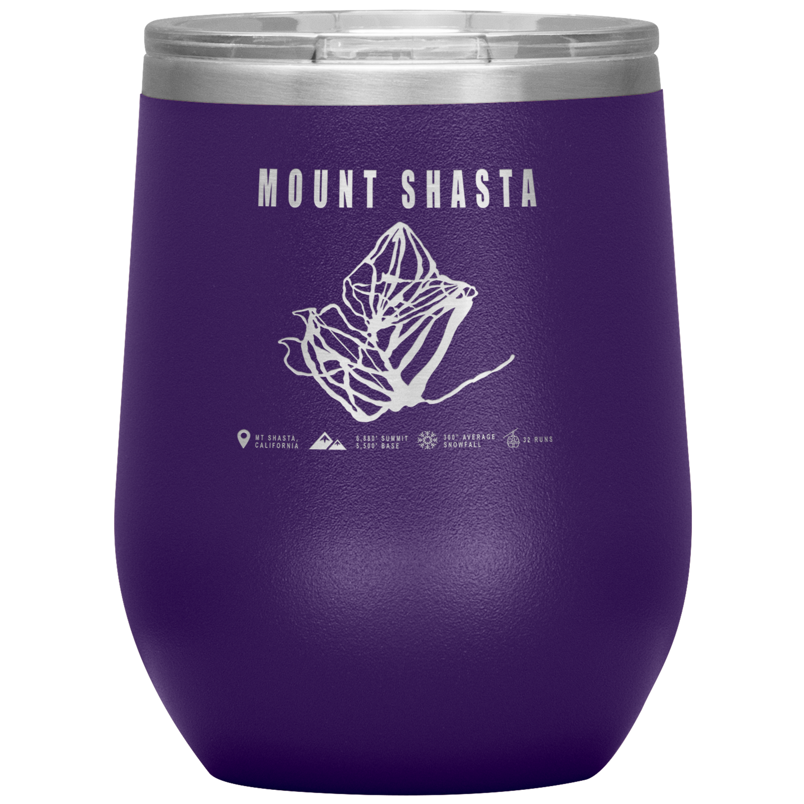 Mount Shasta, California Ski Trail Map Wine 12oz Tumbler - Powderaddicts