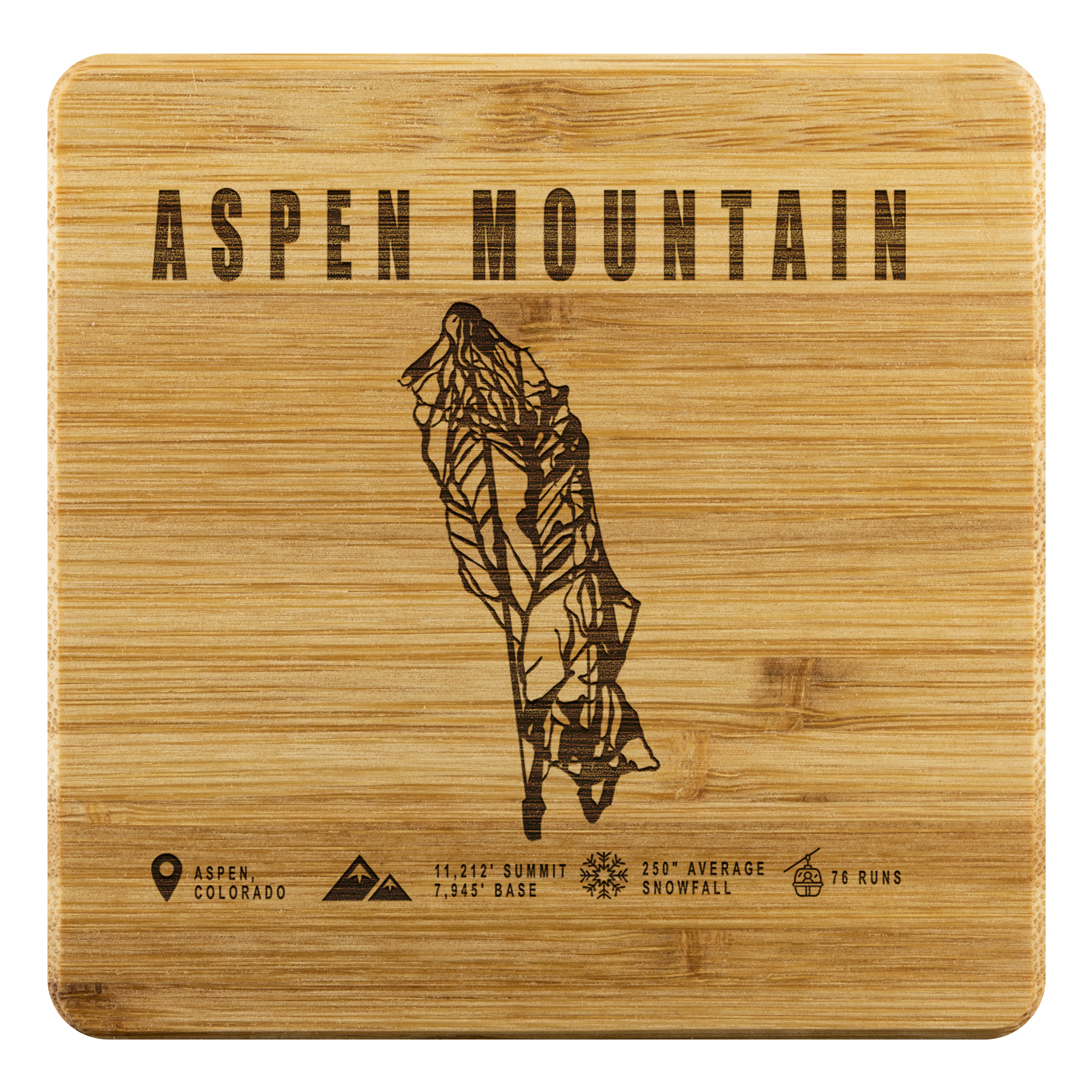 Aspen Mountain Colorado Ski Trail Map Bamboo Coaster - Powderaddicts