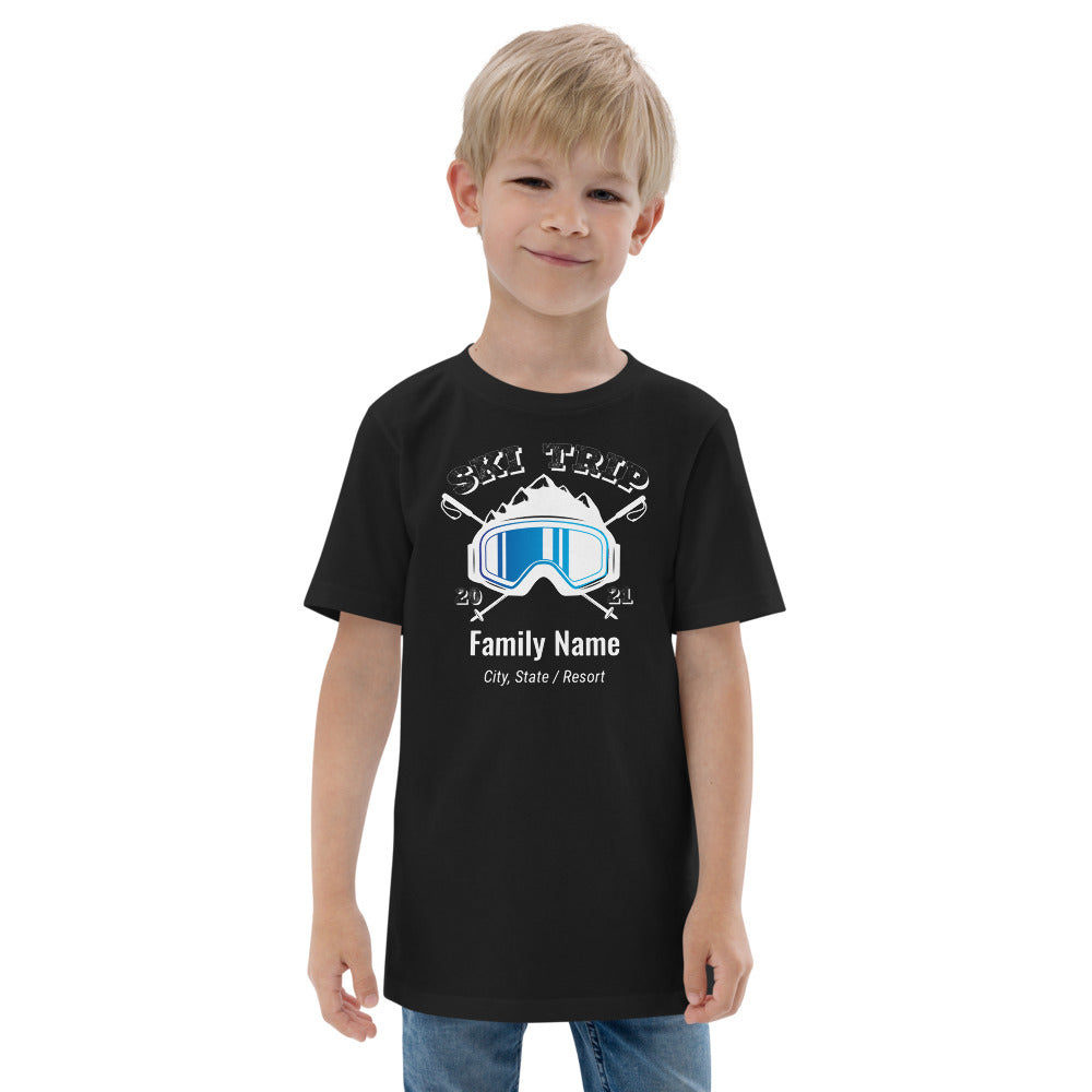 Family Ski Trip 2021 Blue Goggles Youth jersey t-shirt - Powderaddicts