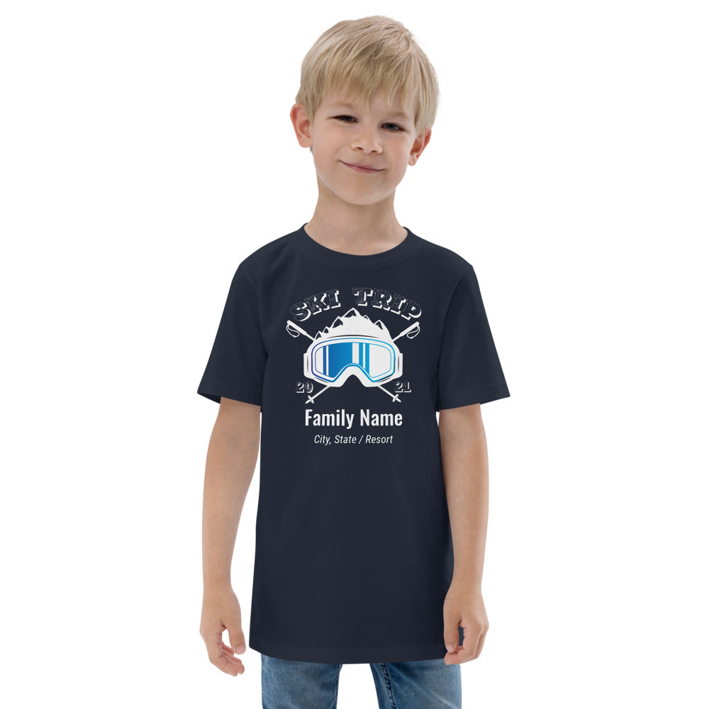 Family Ski Trip 2021 Blue Goggles Youth jersey t-shirt - Powderaddicts