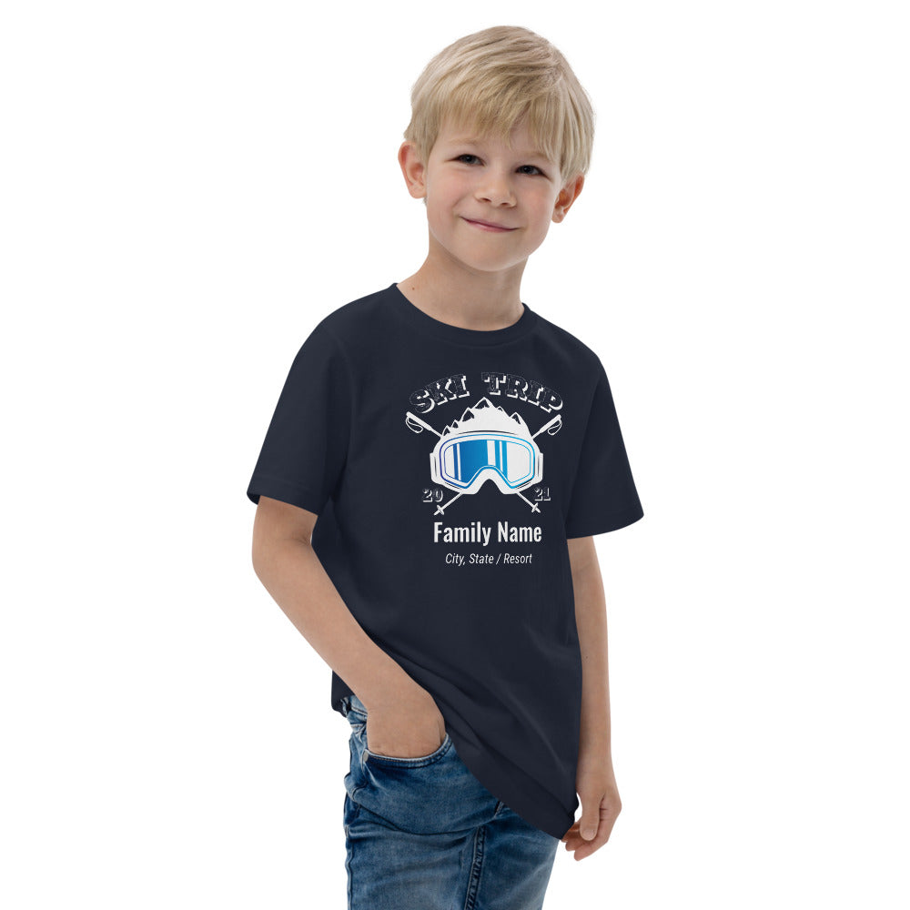 Family Ski Trip 2021 Blue Goggles Youth jersey t-shirt - Powderaddicts
