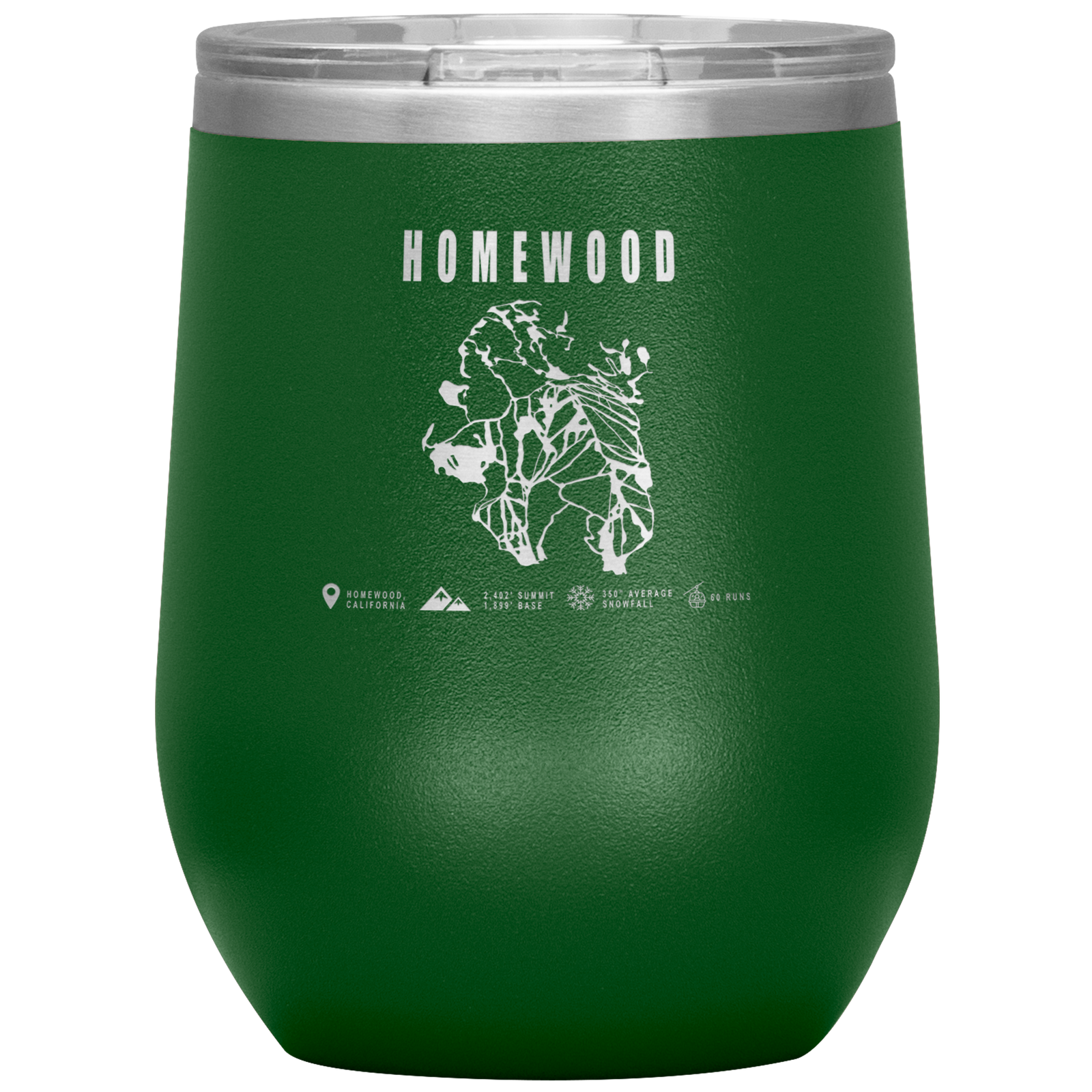Homewood, California Ski Trail Map Wine 12oz Tumbler - Powderaddicts