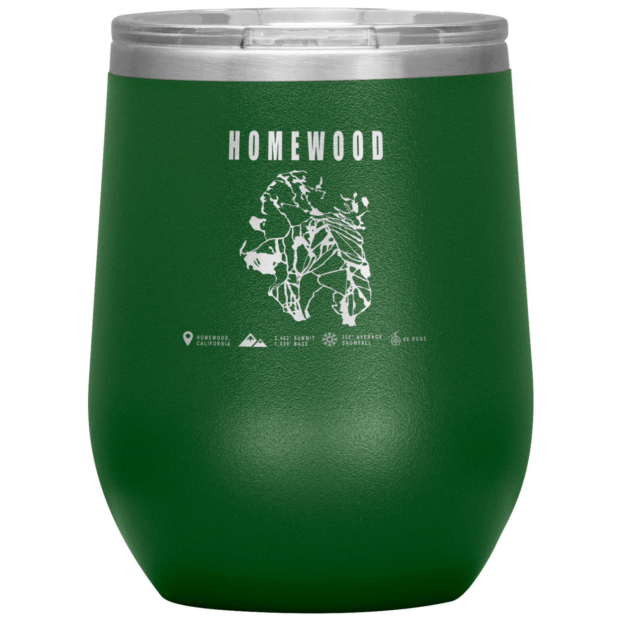 Homewood, California Ski Trail Map Wine 12oz Tumbler - Powderaddicts