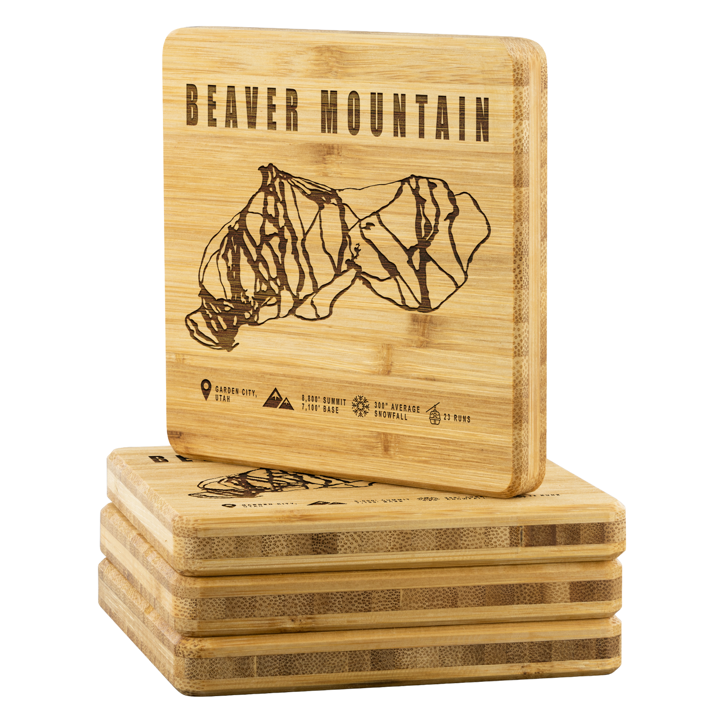 Beaver Mountain,Utah Ski Trail Map Bamboo Coaster - Powderaddicts