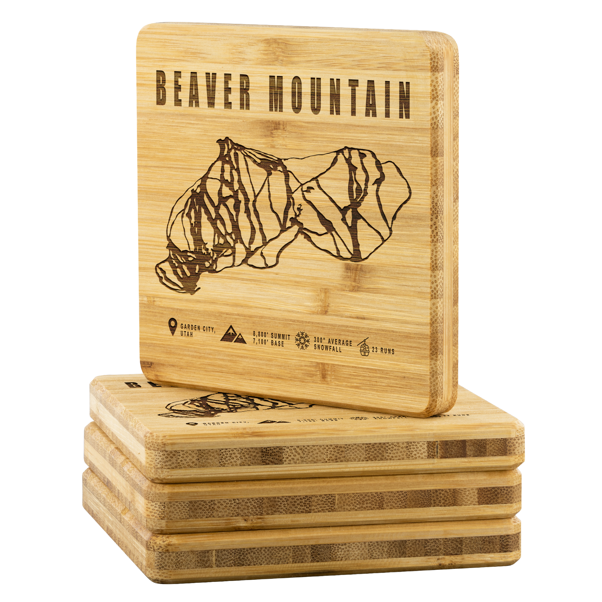 Beaver Mountain,Utah Ski Trail Map Bamboo Coaster - Powderaddicts