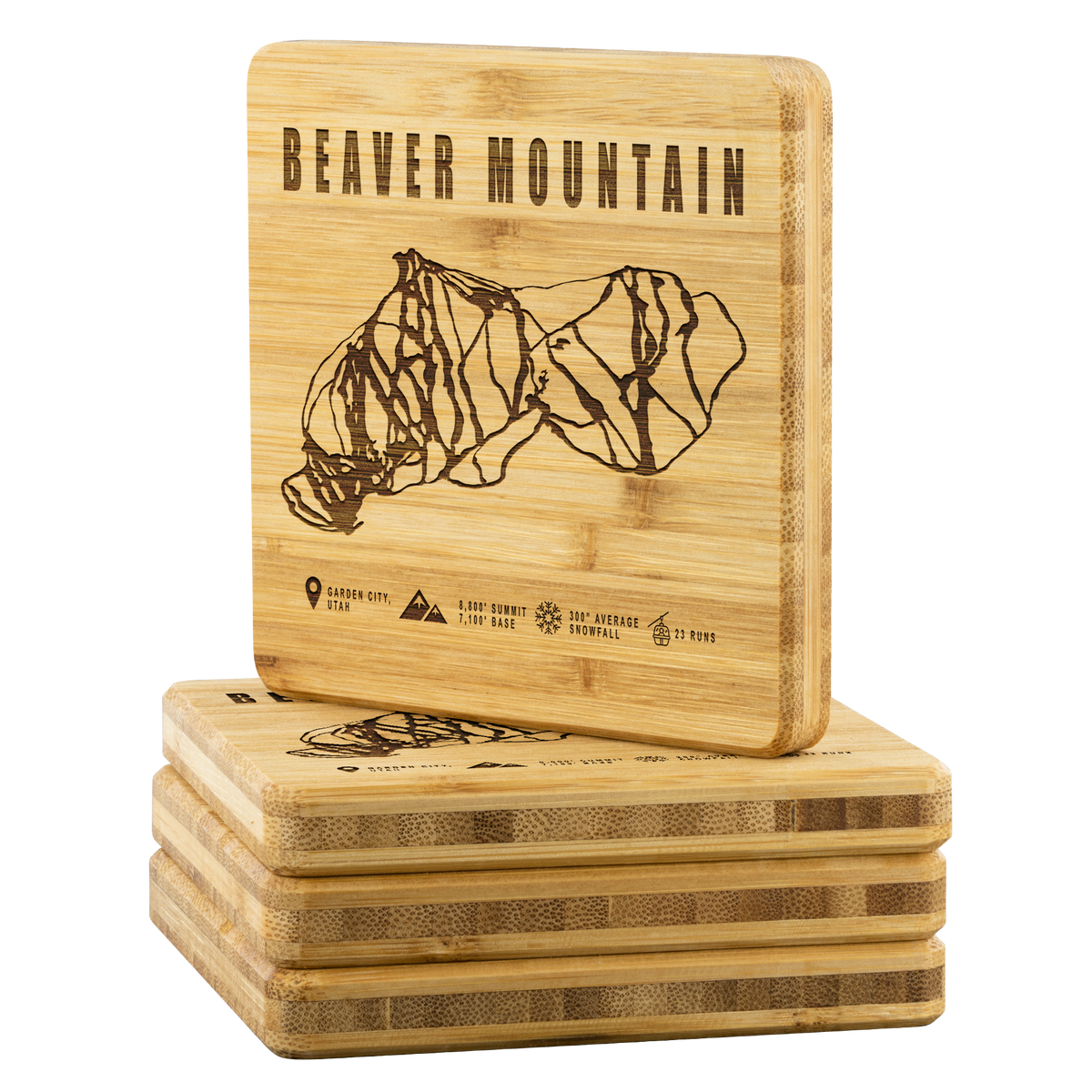 Beaver Mountain,Utah Ski Trail Map Bamboo Coaster - Powderaddicts