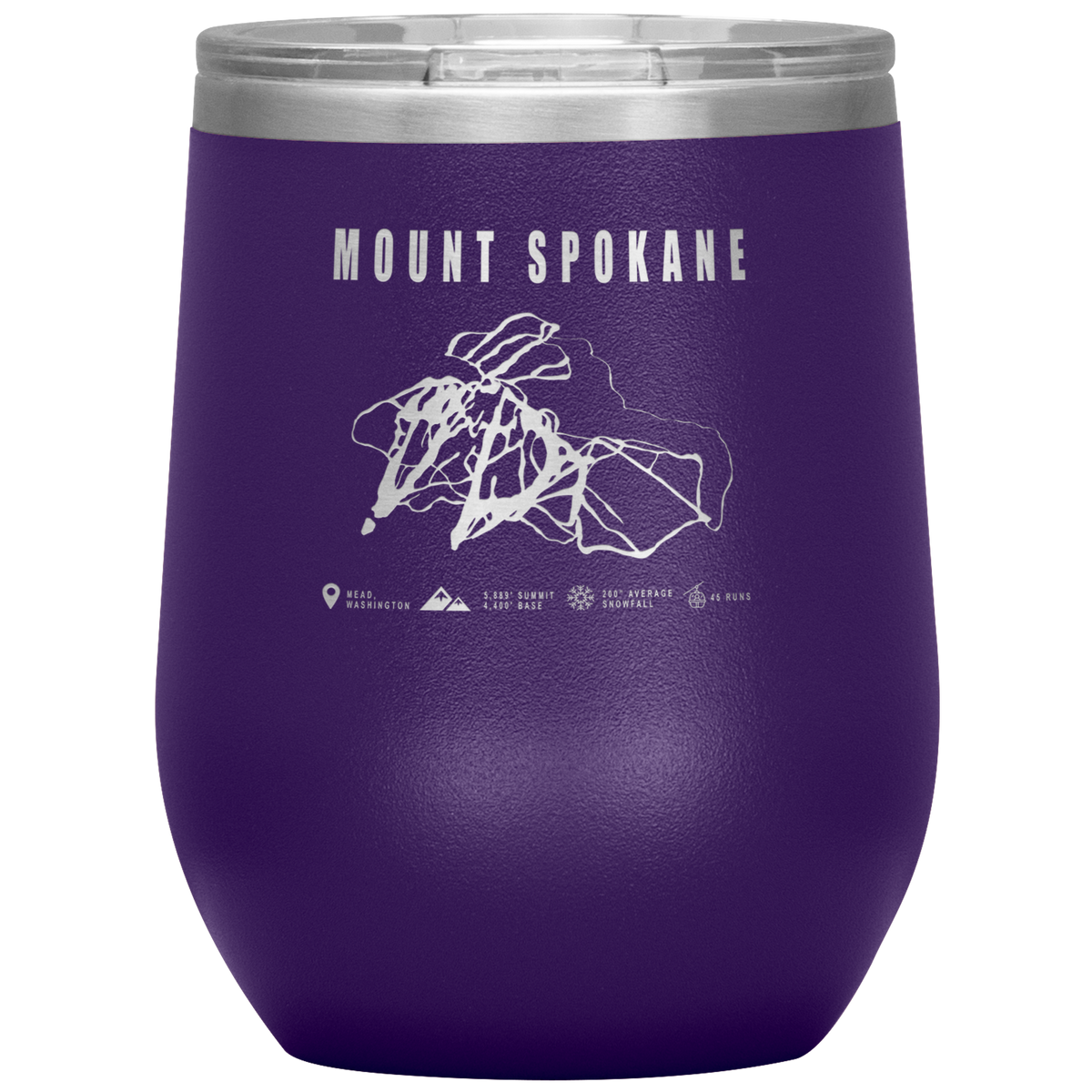 Mount Spokane, Washington Ski Trail Map Wine 12oz Tumbler - Powderaddicts