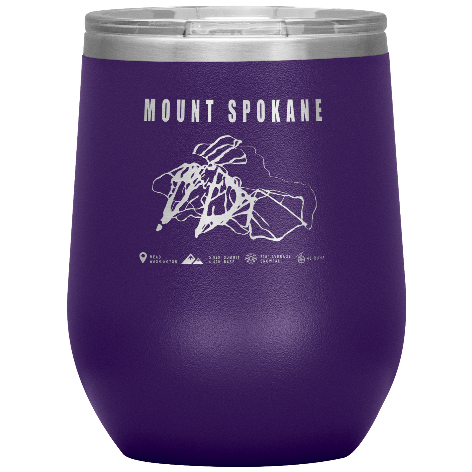 Mount Spokane, Washington Ski Trail Map Wine 12oz Tumbler - Powderaddicts