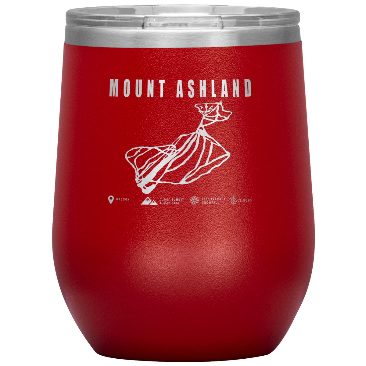 Mount Ashland, Oregon Ski Trail Map Wine 12oz Tumbler - Powderaddicts