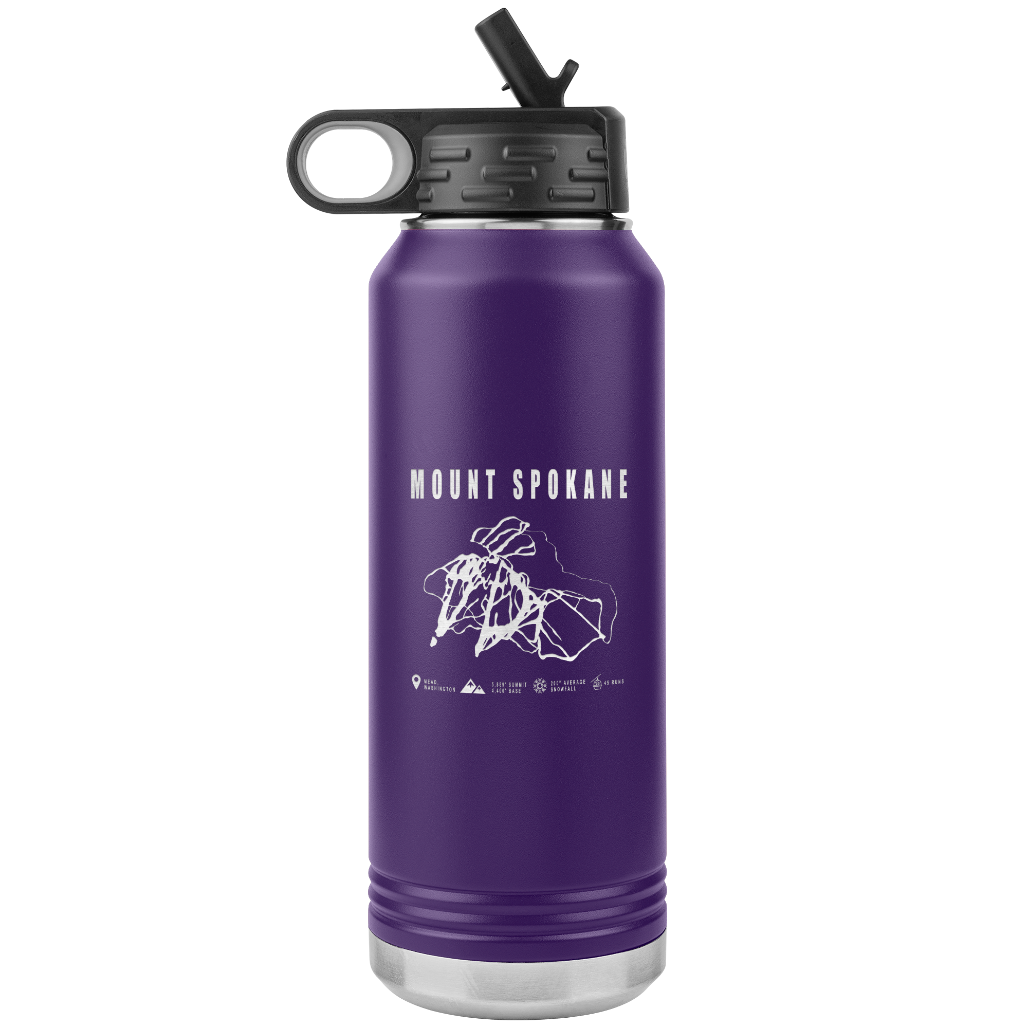 Mount Spokane, Washington Ski Trail Map 32oz Water Bottle Tumbler - Powderaddicts