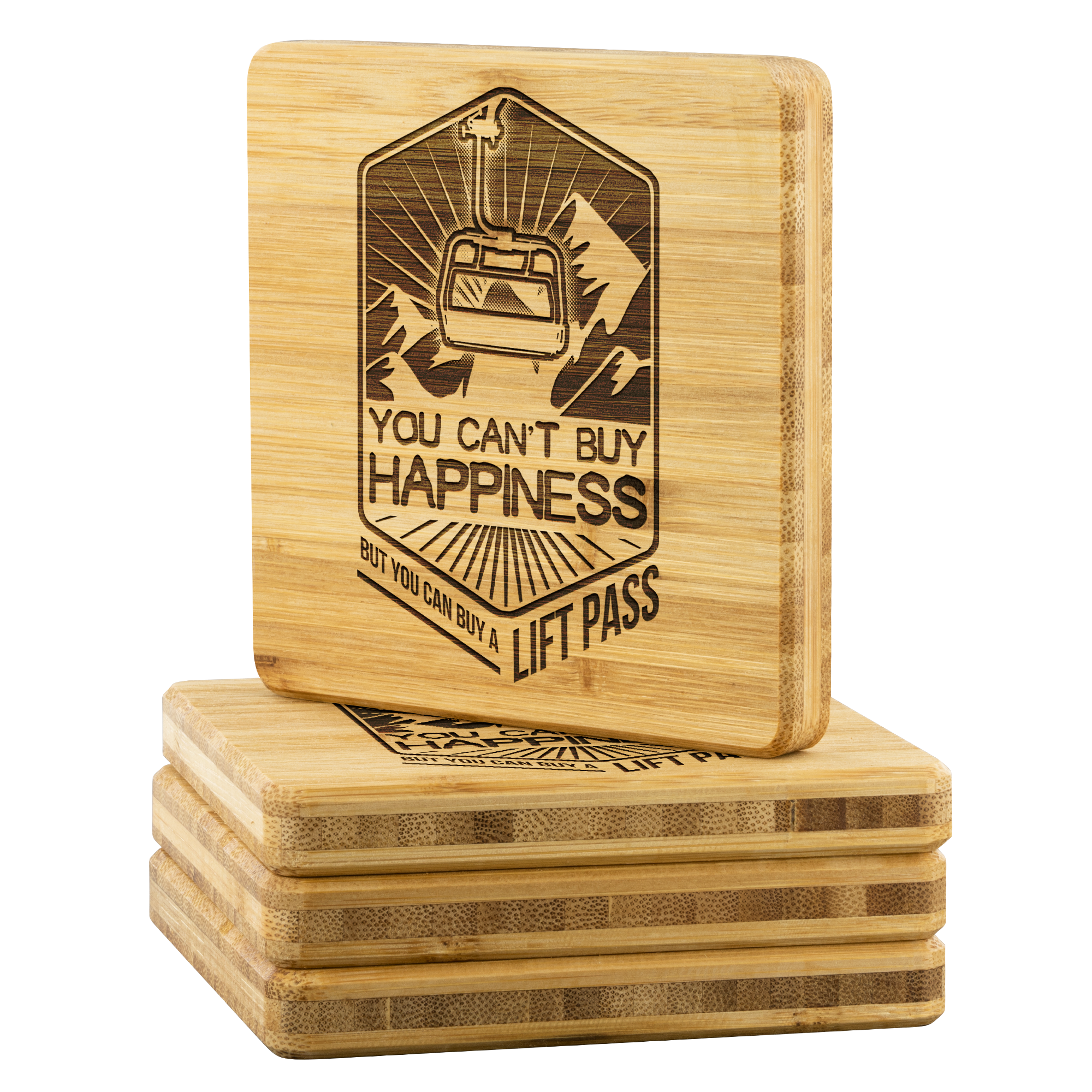You Can't Buy Happiness But You Can Buy A Lift Pass Bamboo Coaster - Powderaddicts