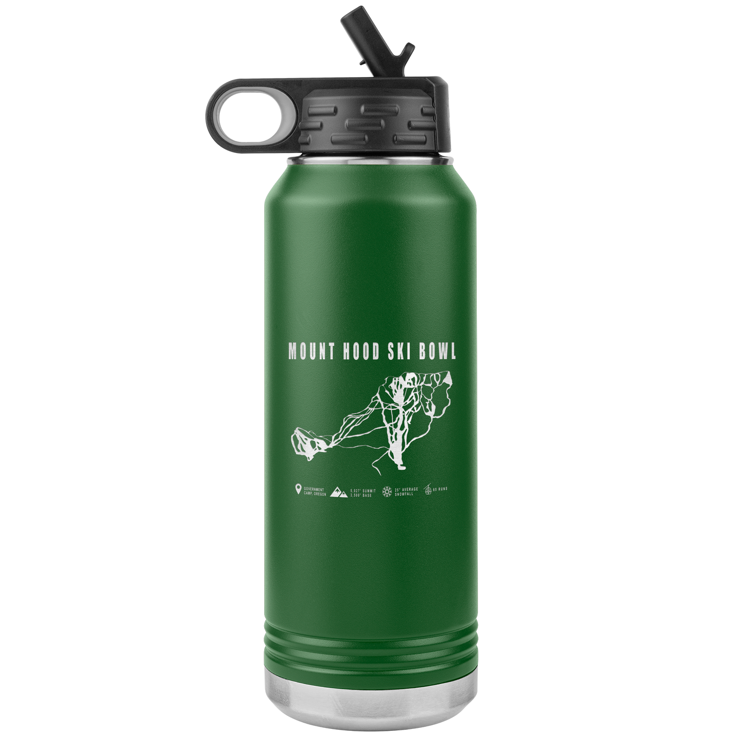 Mount Hood Ski Bowl, Oregon Ski Trail Map 32oz Water Bottle Tumbler - Powderaddicts