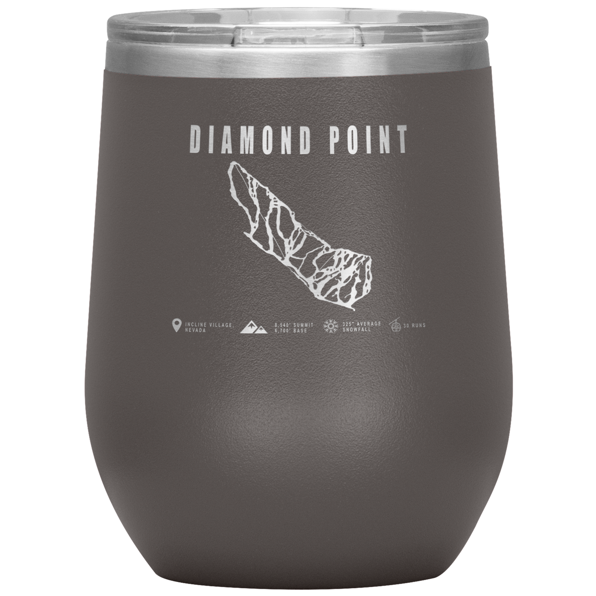 Diamond Point, Nevada Ski Trail Map Wine 12oz Tumbler - Powderaddicts