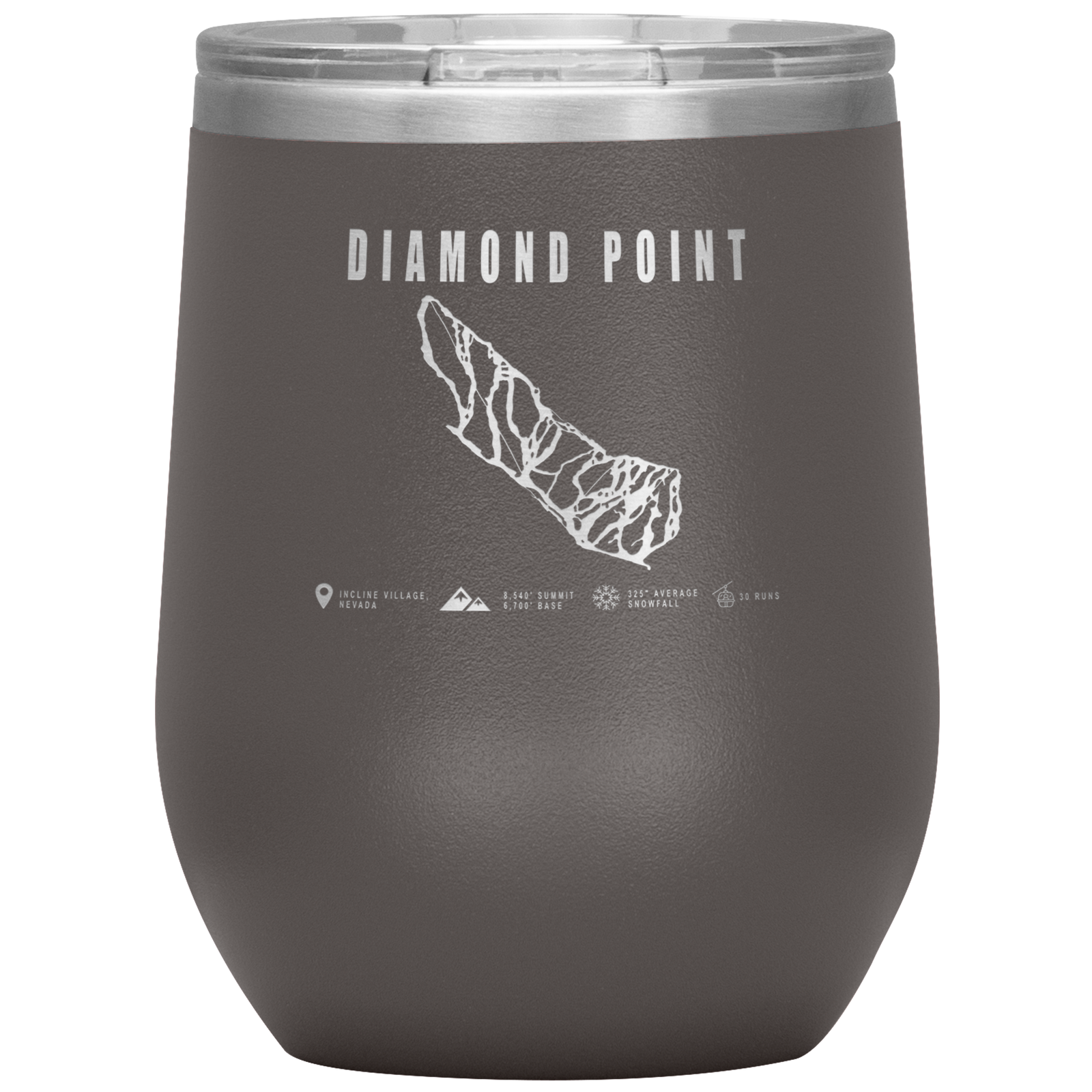 Diamond Point, Nevada Ski Trail Map Wine 12oz Tumbler - Powderaddicts