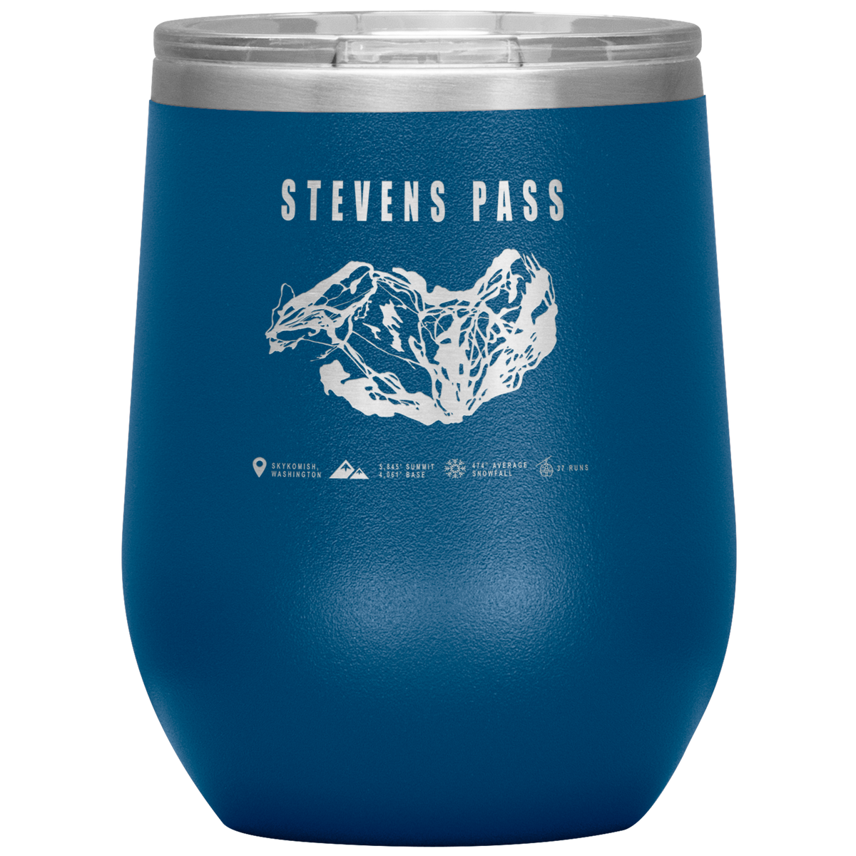Stevens Pass, Washington Ski Trail Map Wine 12oz Tumbler - Powderaddicts