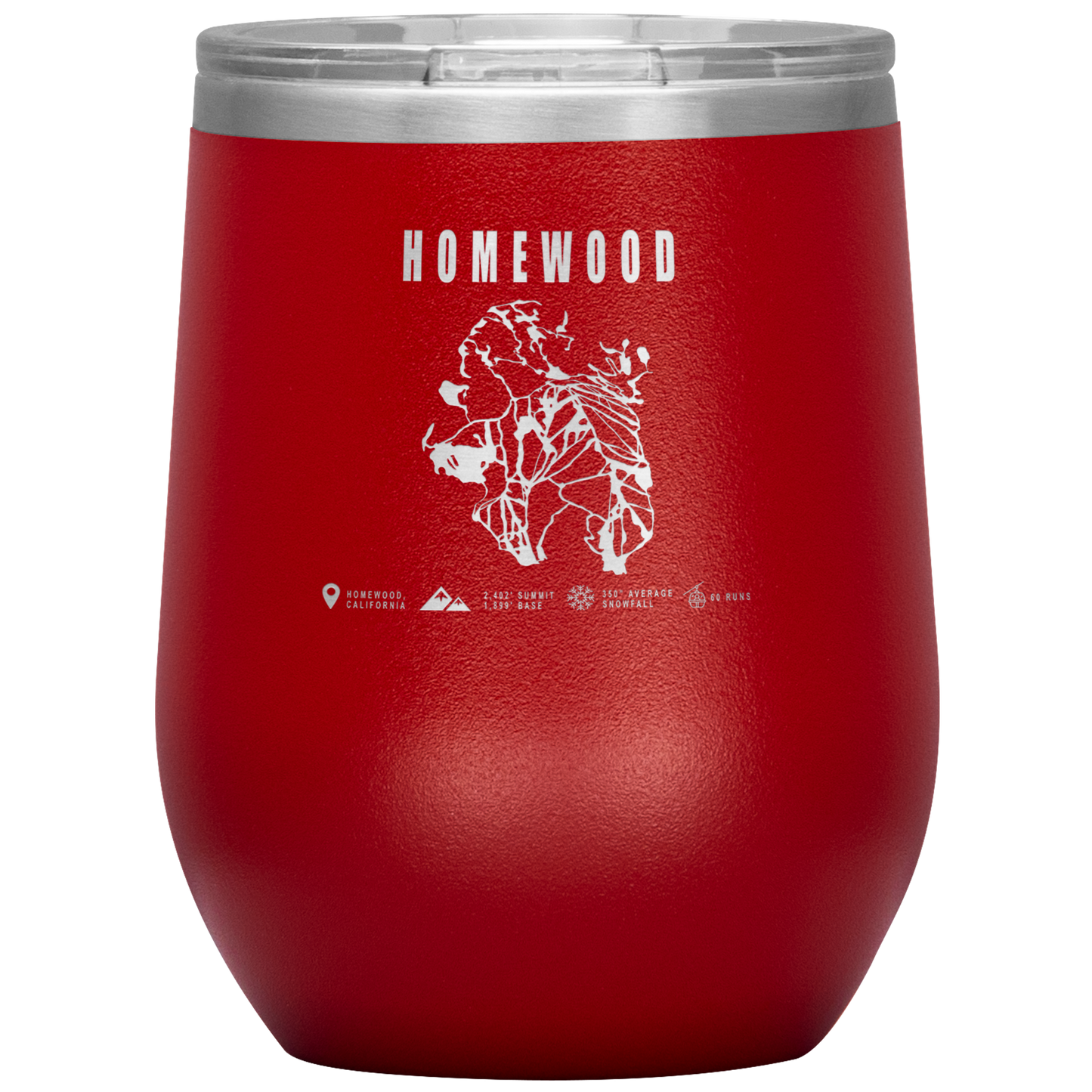 Homewood, California Ski Trail Map Wine 12oz Tumbler - Powderaddicts