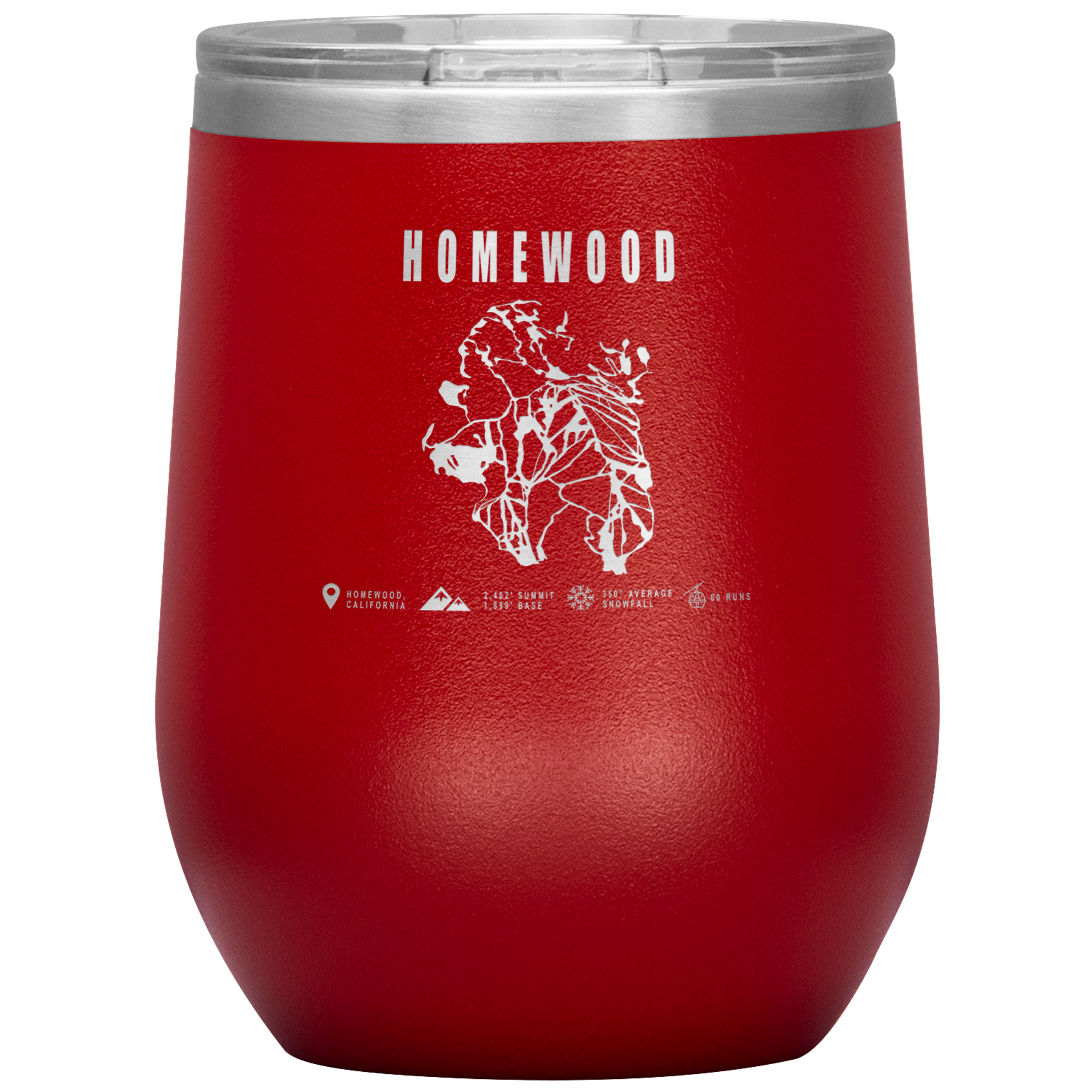 Homewood, California Ski Trail Map Wine 12oz Tumbler - Powderaddicts