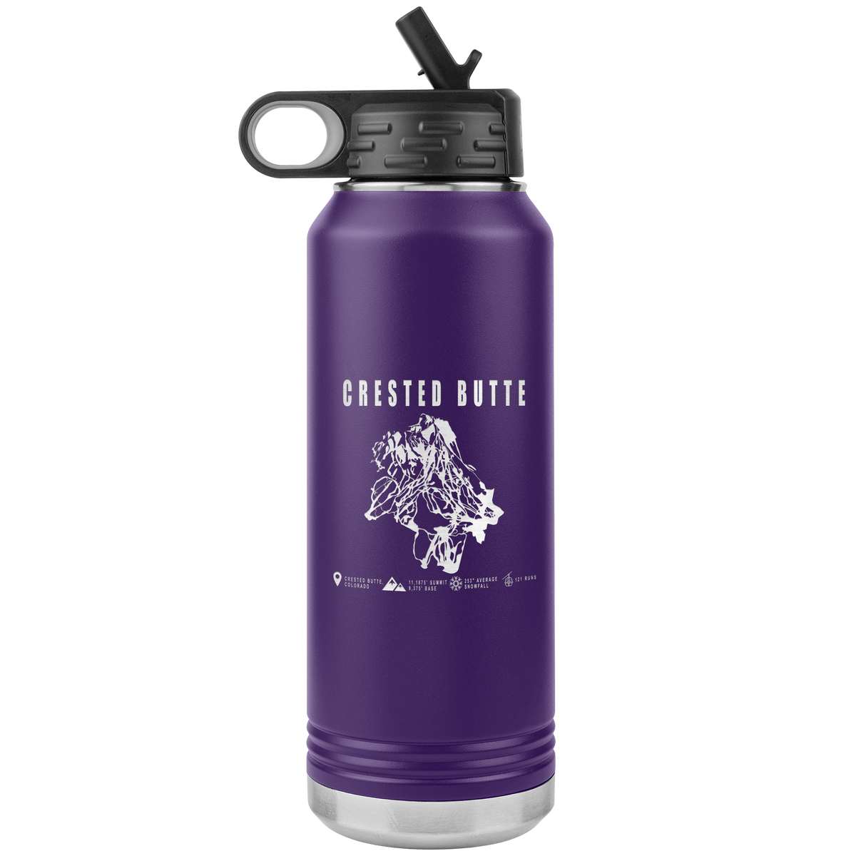 Crested Butte Colorado Ski Trail Map 32oz Water Bottle Tumbler - Powderaddicts
