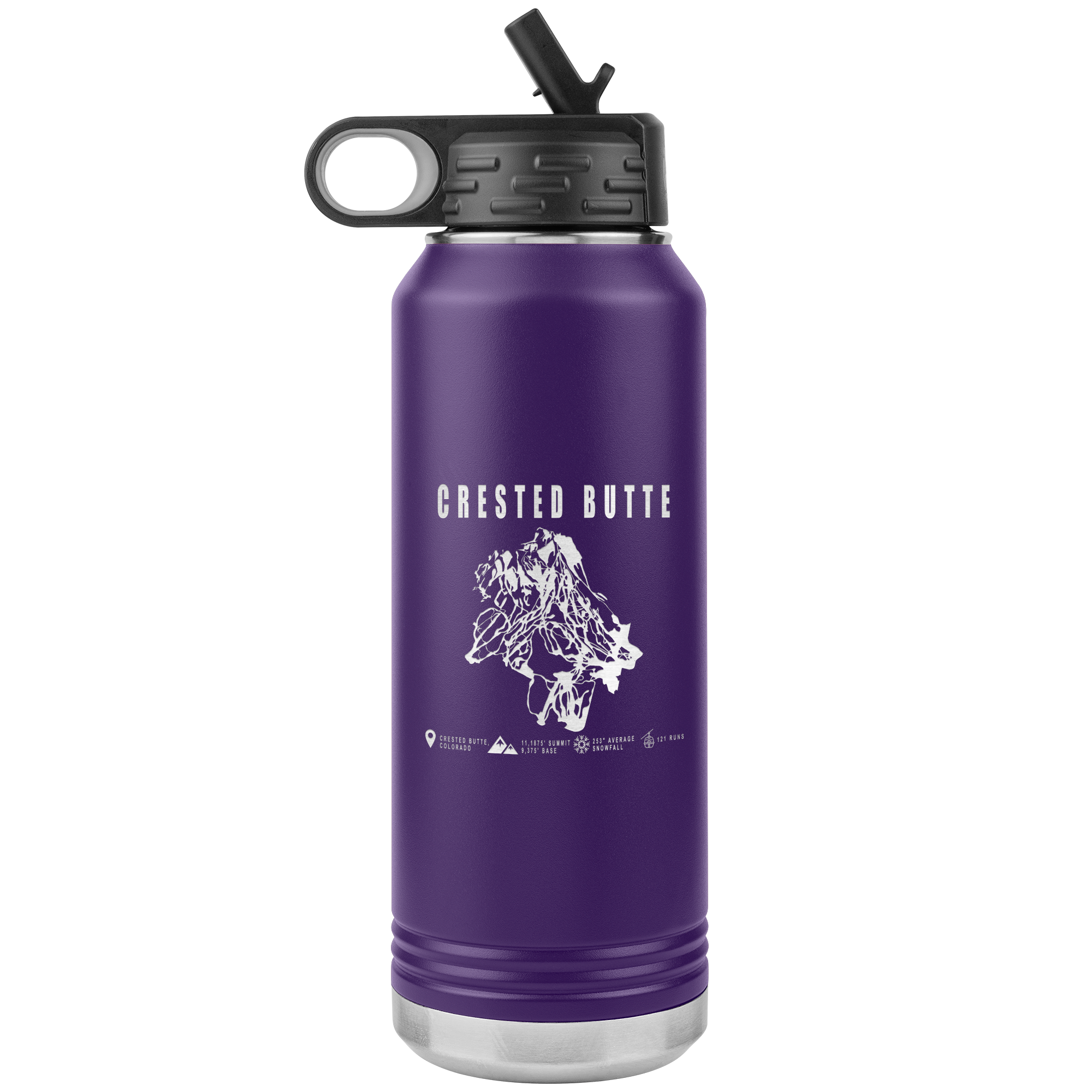 Crested Butte Colorado Ski Trail Map 32oz Water Bottle Tumbler - Powderaddicts