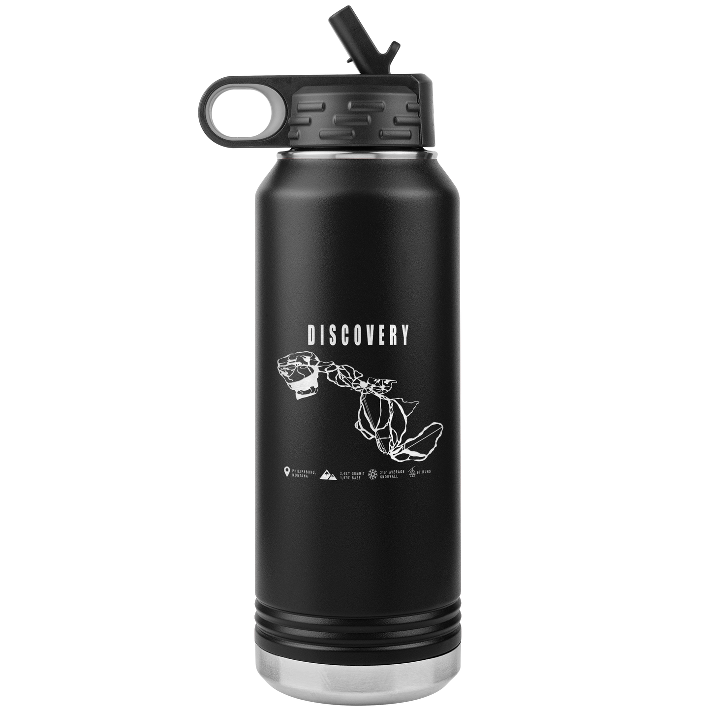 Discovery Montana Ski Trail Map 32oz Water Bottle Tumbler - Powderaddicts