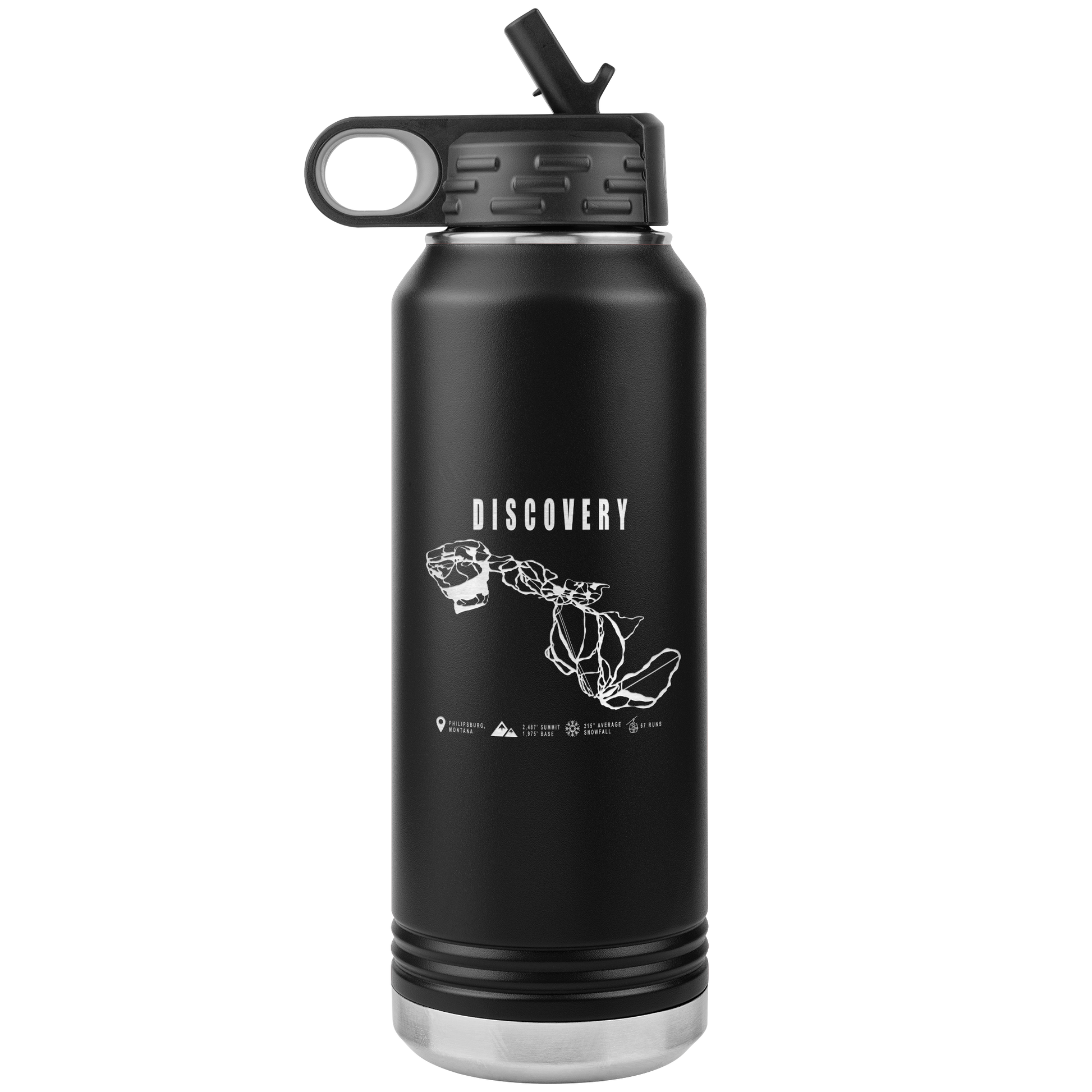 Discovery Montana Ski Trail Map 32oz Water Bottle Tumbler - Powderaddicts