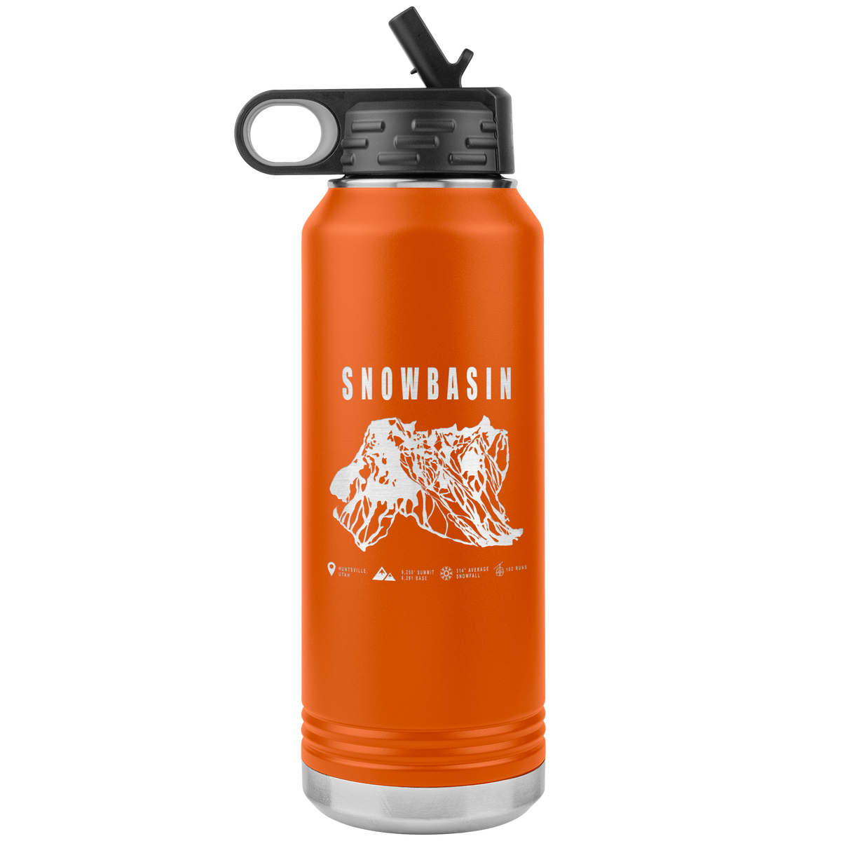 Snowbasin, Utah Ski Trail Map - 32oz Insulated Water Bottle - Powderaddicts